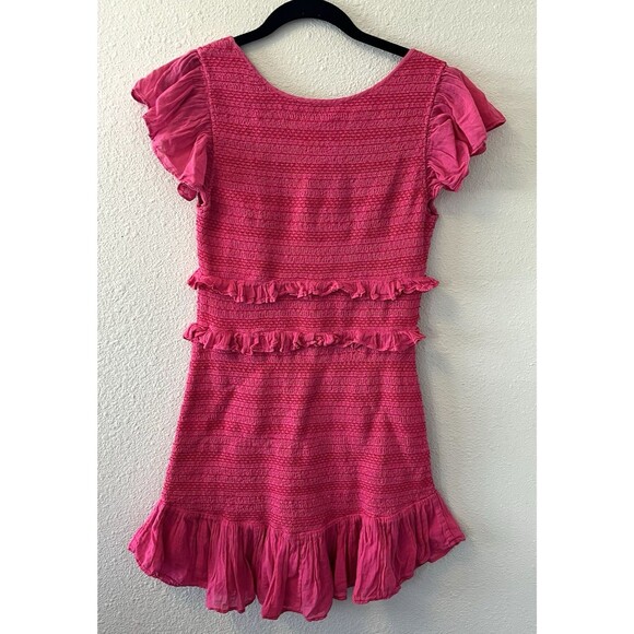LoveShackFancy Women's Mini Dress Size Small Sonora Smocked Hot Pink Babydoll - Picture 7 of 12